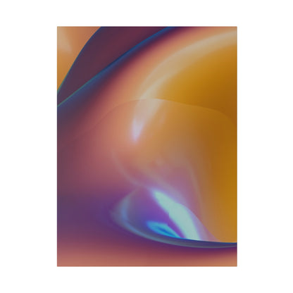 Abstract close-up of smooth, curved gradient shapes in orange, purple, and blue hues.