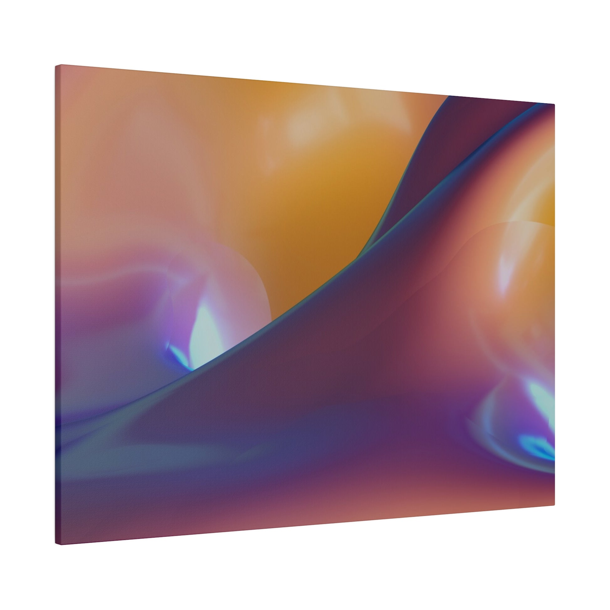 Abstract colorful gradient artwork with smooth orange, purple, and blue curves on a canvas.