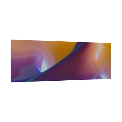Horizontal rectangular canvas featuring abstract, multicolored gradient curves in orange, purple, and blue.