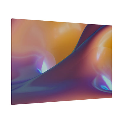 Abstract colorful liquid-metallic gradient artwork on a canvas, featuring orange, purple, and blue swirls.