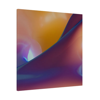 Abstract colorful gradient artwork with orange, purple, and blue curved shapes on a rectangular canvas.