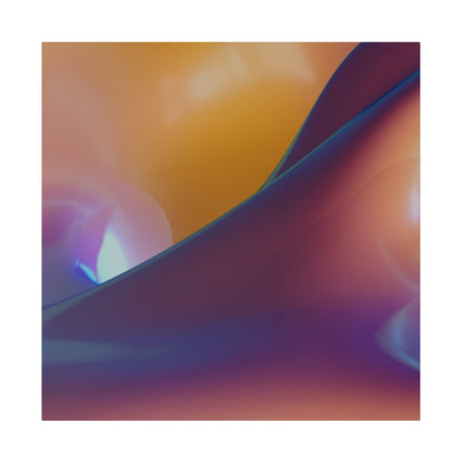 Close-up of an abstract, multicolored curved surface with orange, pink, purple, and blue gradients.