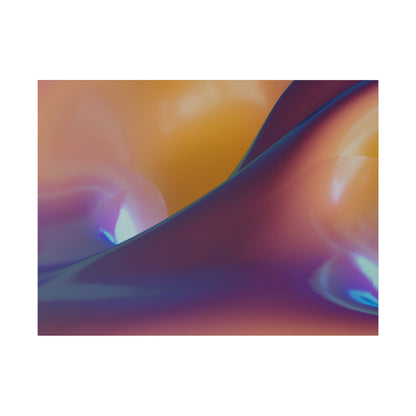 Abstract gradient background with curved, translucent shapes in orange, purple, pink, and blue.