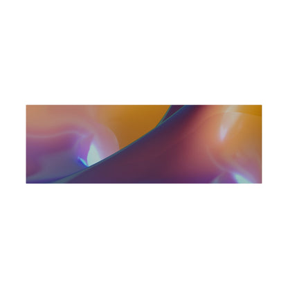 Abstract gradient banner with orange, purple, and blue curved shapes and glossy reflections.