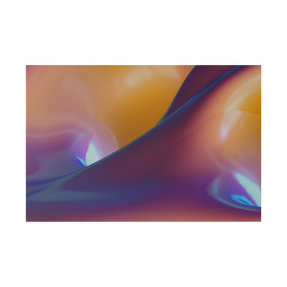 Abstract, glossy gradient artwork with orange, purple, and blue swirls and curved shapes.