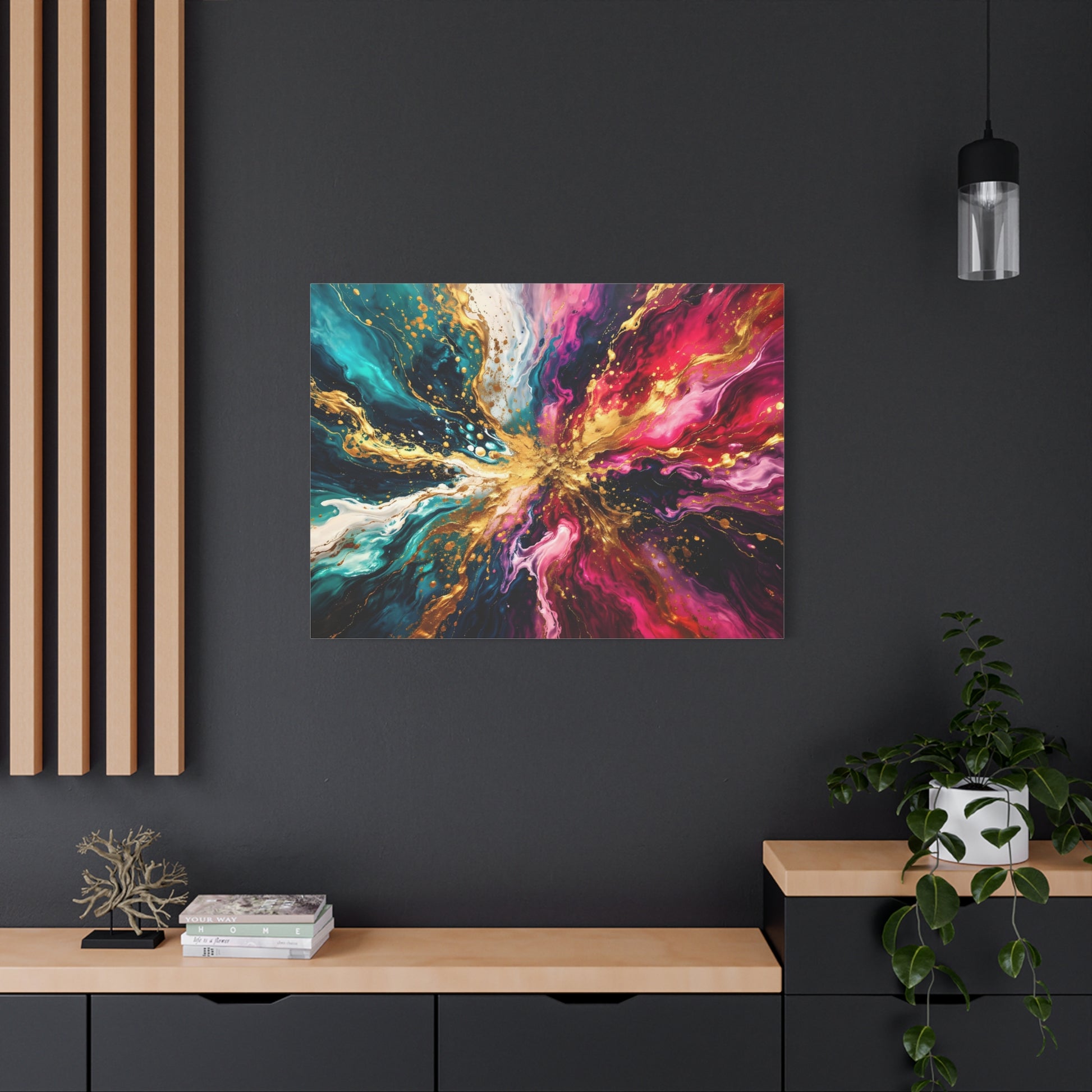 Abstract Fluid Art Canvas – Teal, Magenta & Gold Statement Wall Art, canvas wall art, gallery image 79 of 100