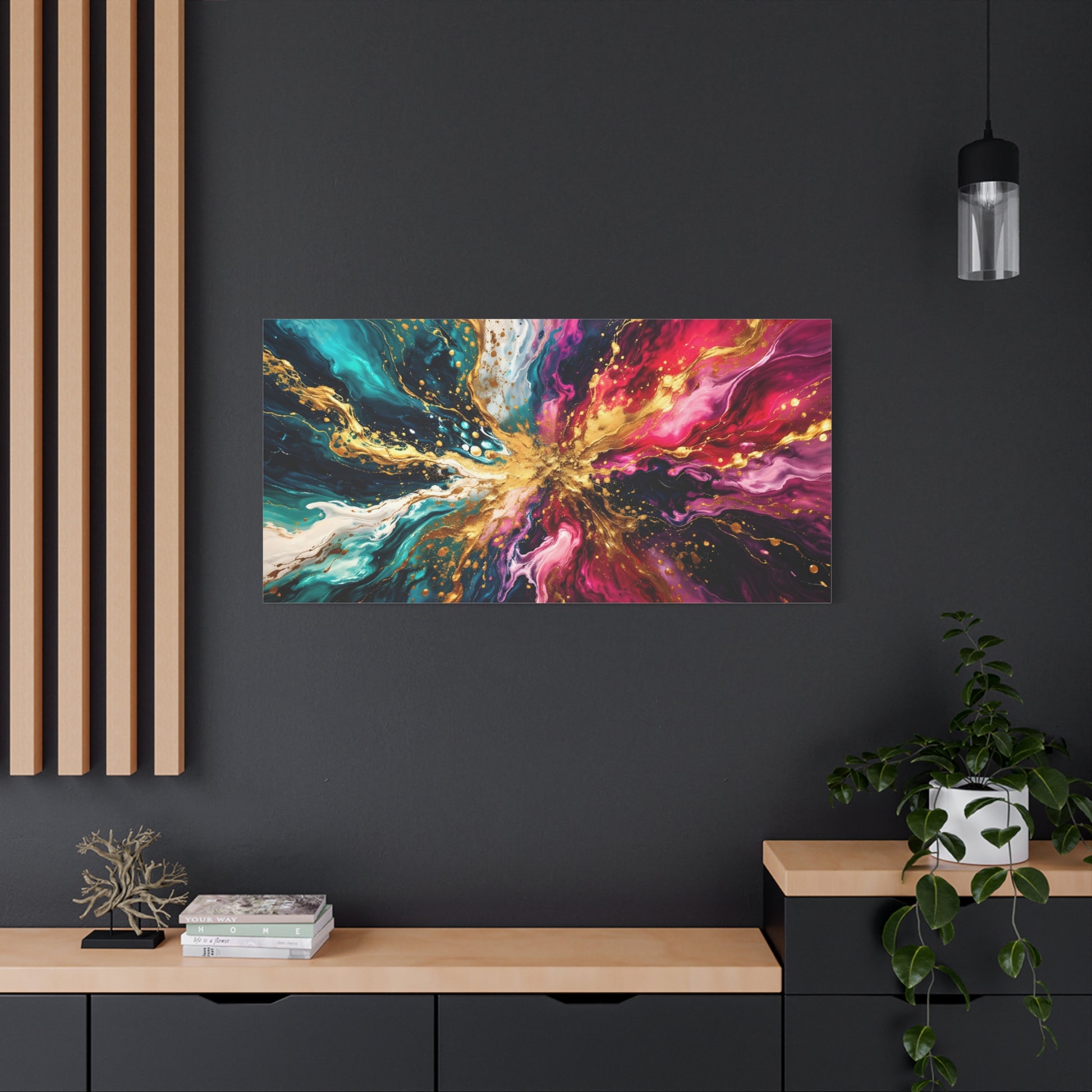 Abstract Fluid Art Canvas – Teal, Magenta & Gold Statement Wall Art, canvas wall art, gallery image 85 of 100