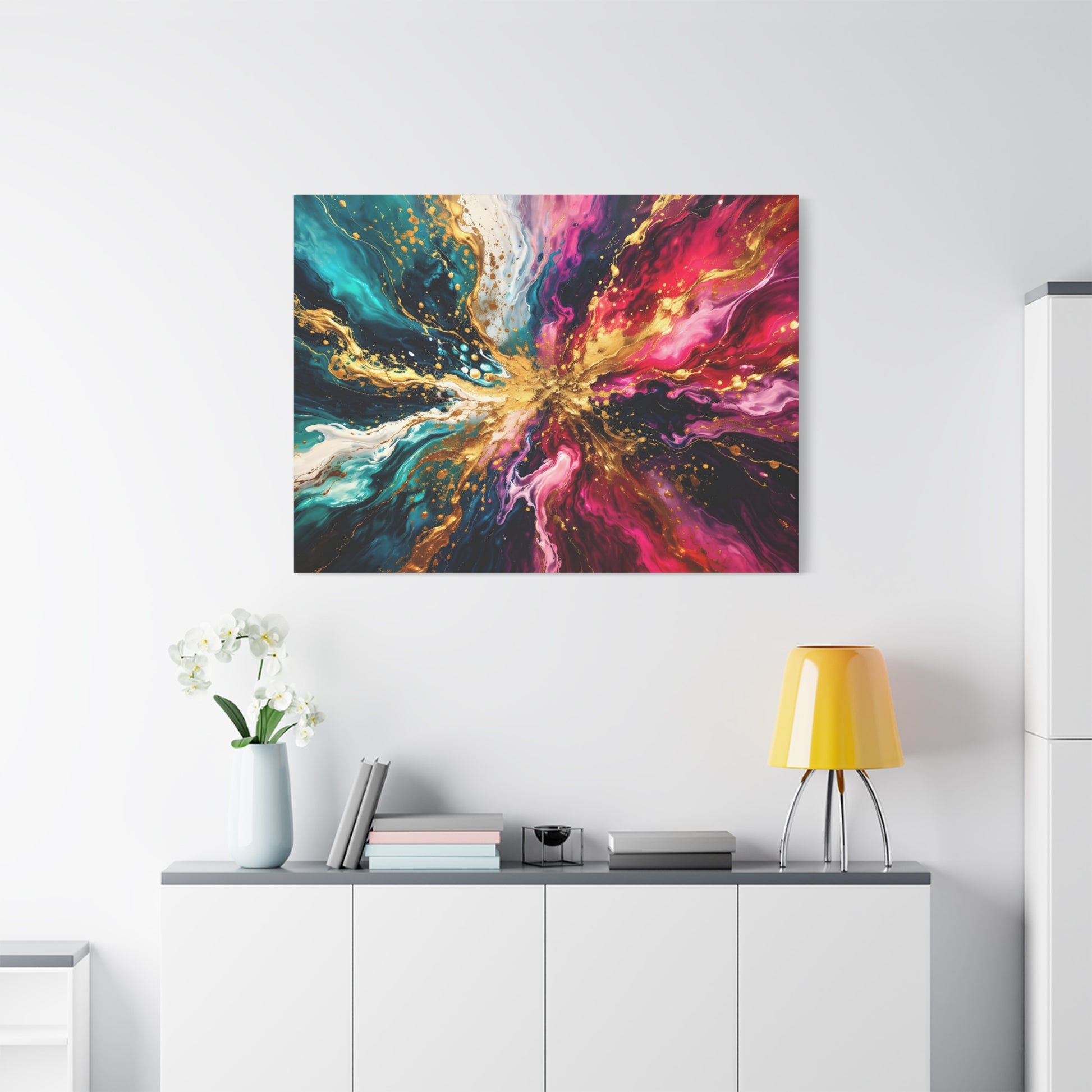 Abstract Fluid Art Canvas – Teal, Magenta & Gold Statement Wall Art, canvas wall art, gallery image 90 of 100