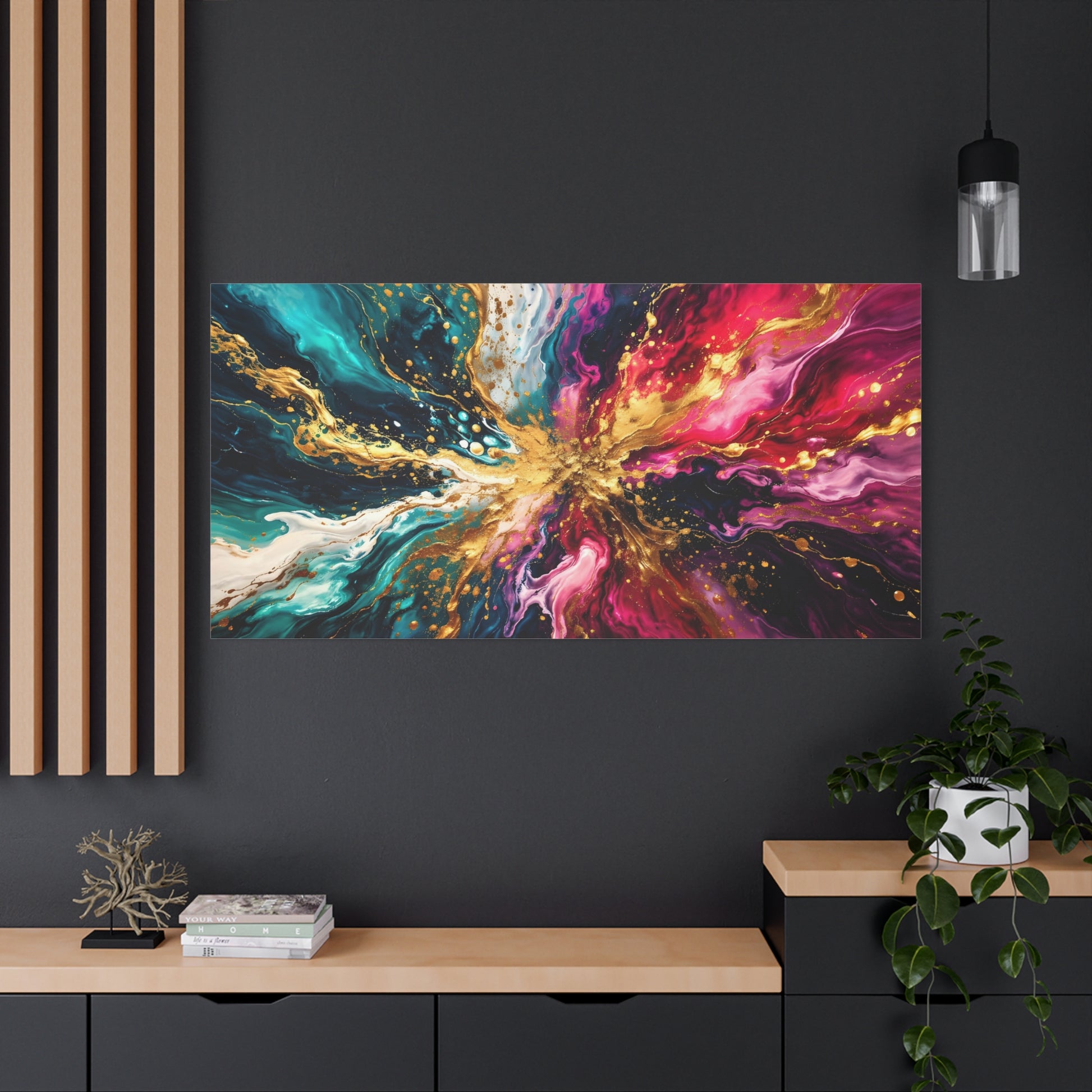 Abstract Fluid Art Canvas – Teal, Magenta & Gold Statement Wall Art, canvas wall art, gallery image 97 of 100