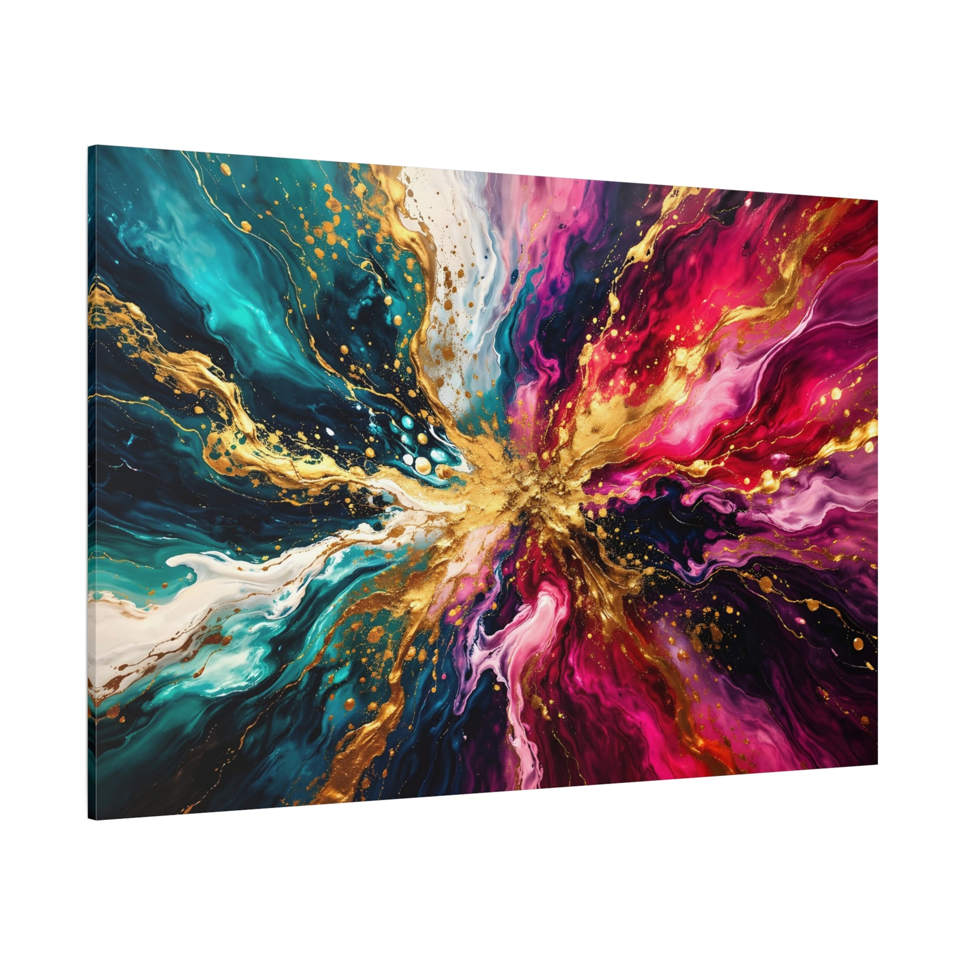 Abstract Fluid Art Canvas – Teal, Magenta & Gold Statement Wall Art, canvas wall art, gallery image 98 of 100
