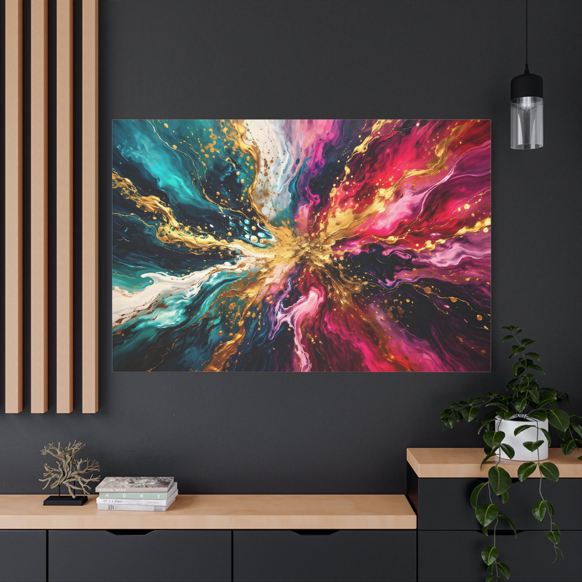 Abstract Fluid Art Canvas – Teal, Magenta & Gold Statement Wall Art, canvas wall art, gallery image 100 of 100
