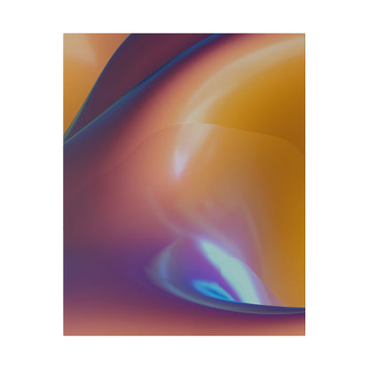 Abstract close-up of a glossy, multicolor swirl with orange, yellow, purple and blue gradients.
