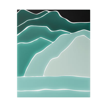 Abstract teal and turquoise layered mountain range with white contour lines, transitioning to pale aqua at the base.