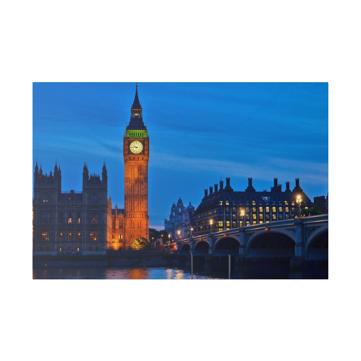 Big Ben standing tall against the night sky in London, with its clock face illuminated and the city lights creating a magical atmosphere.