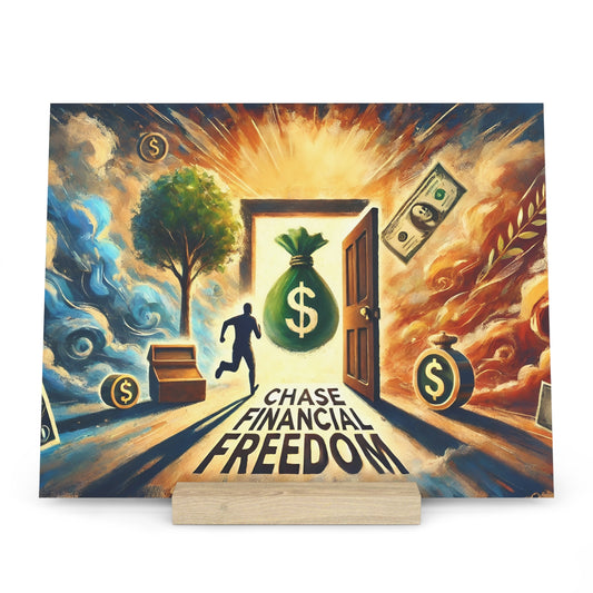 Silhouette runs toward an open door with a large money bag inside; "CHASE FINANCIAL FREEDOM" is written at the bottom.