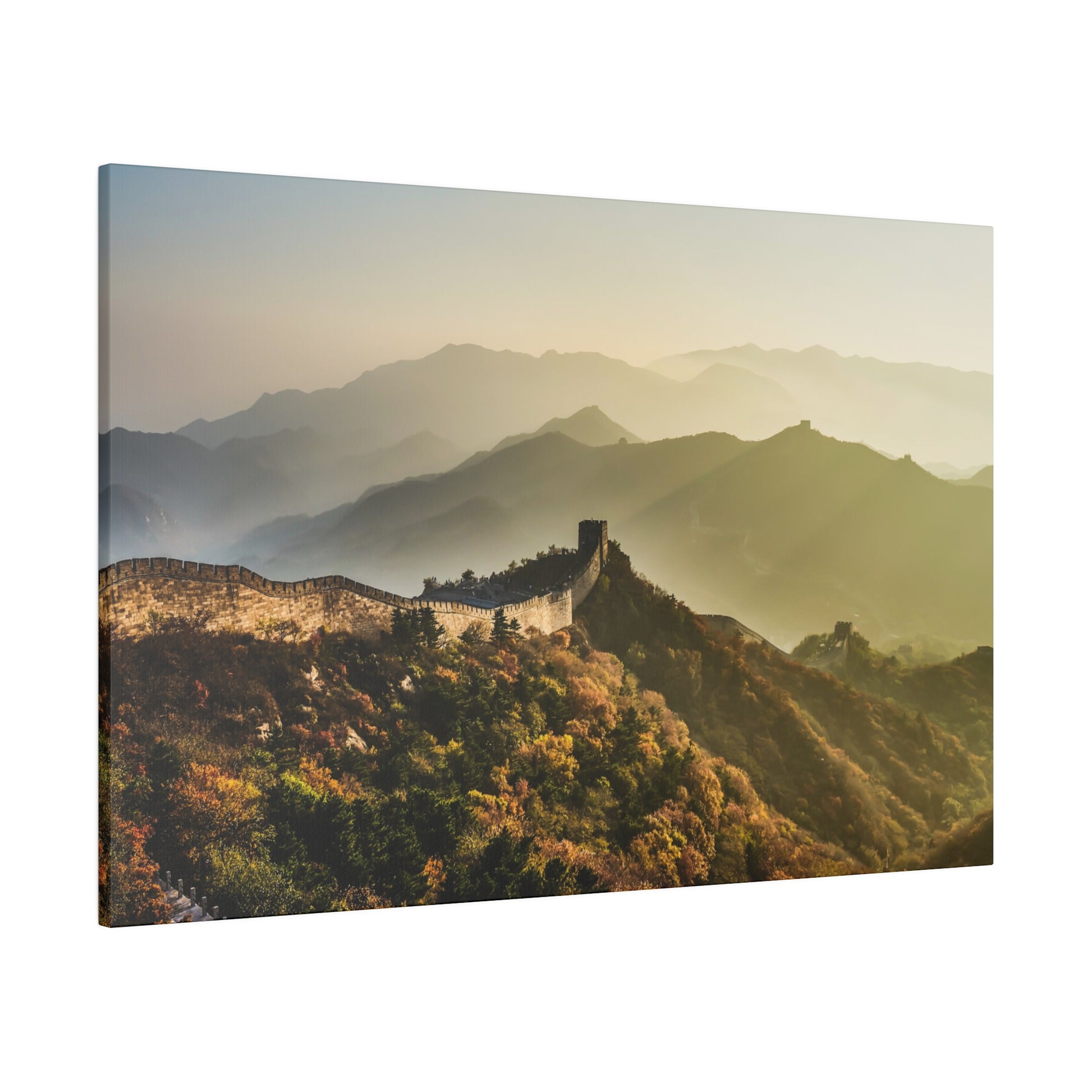 The Great Wall of China, enveloped in the warm hues of autumn, creating a stunning landscape scene.