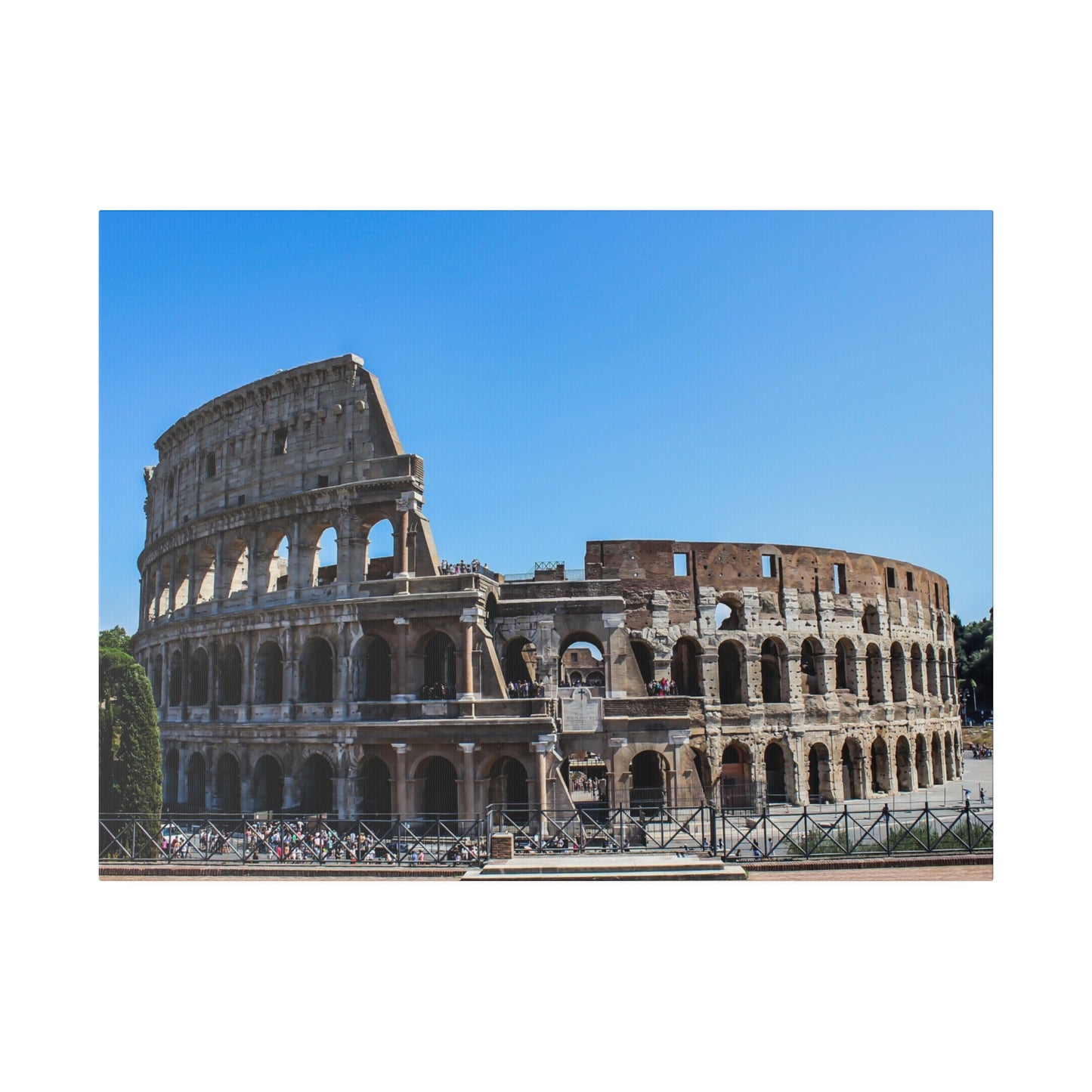 The ancient arena of the Colosseum in Rome, Italy, a historic site that draws tourists from around the world.