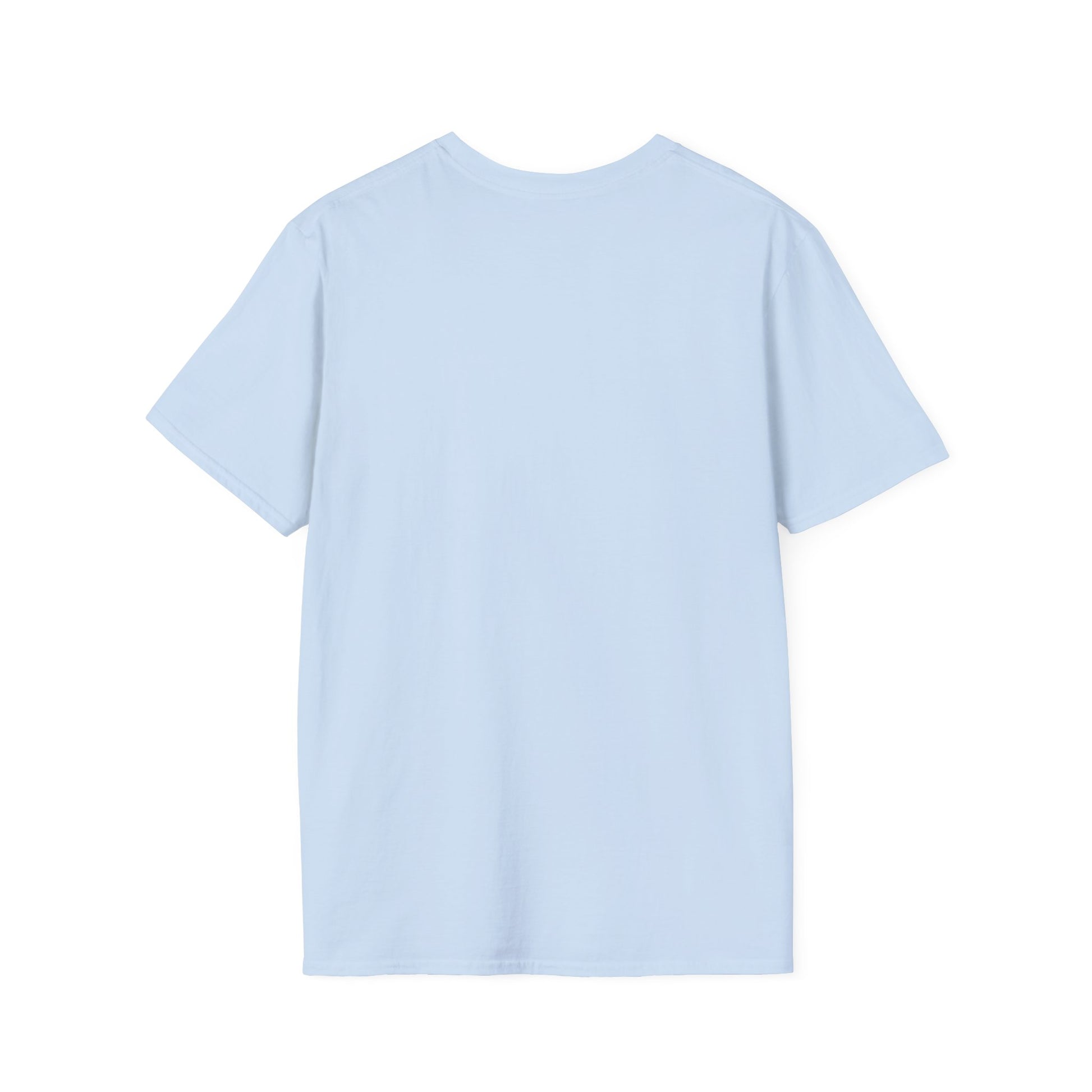 Back view of a light blue short-sleeve T-shirt with no visible graphics.