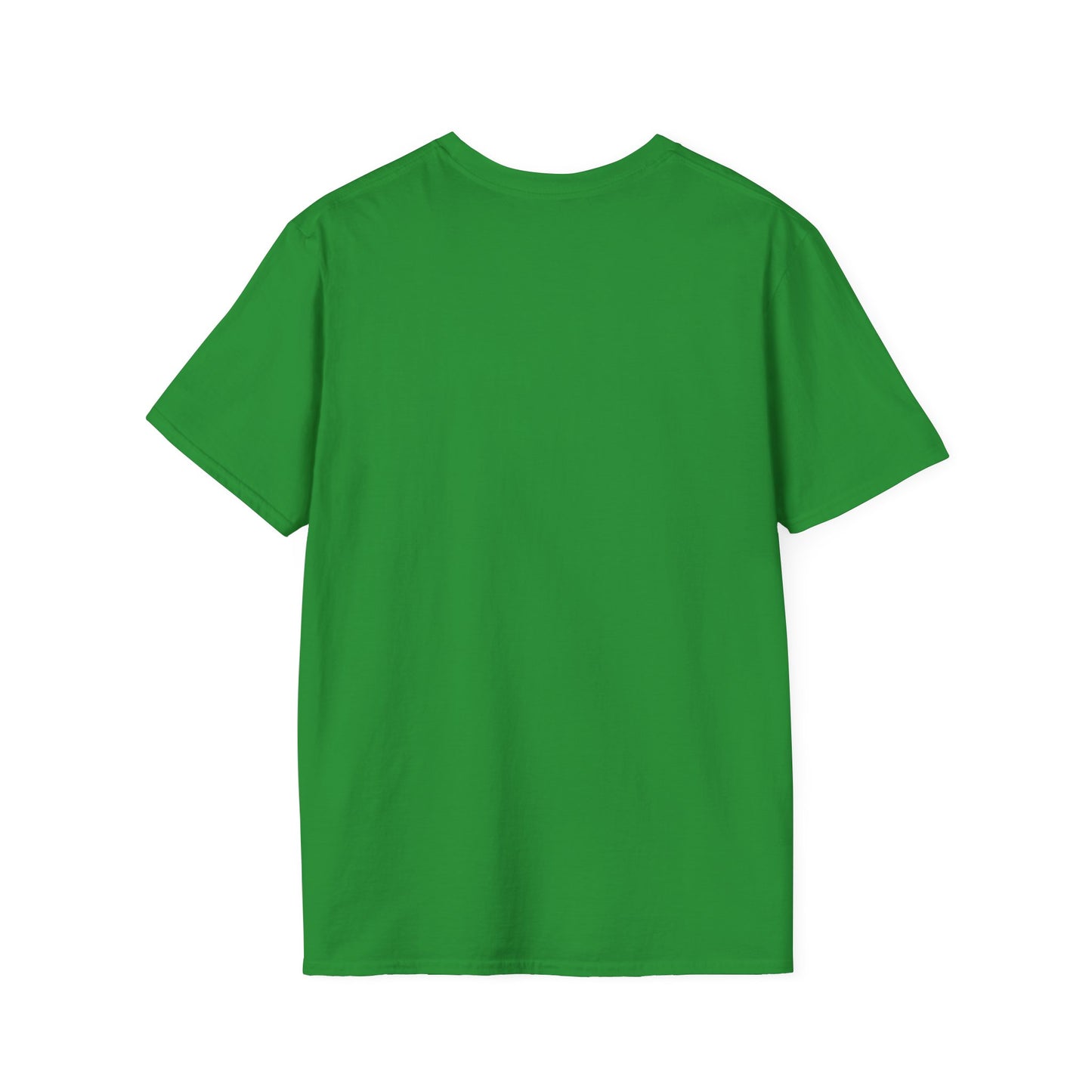 Back view of a solid green short-sleeve T-shirt with a crew neckline.