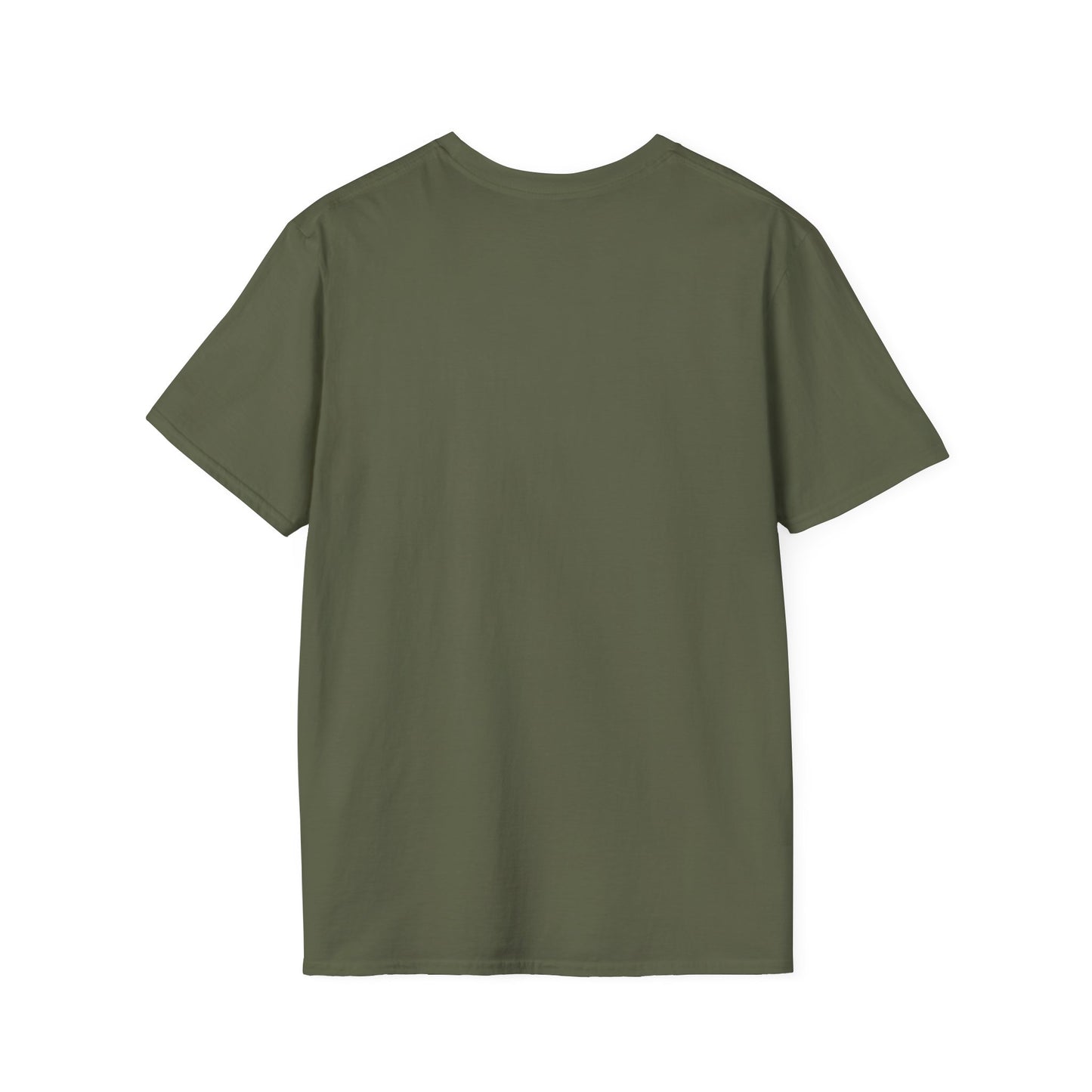 Olive green short-sleeve T-shirt shown from the back, plain, no visible graphics.