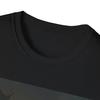Close-up of a black crew-neck T-shirt showing a ribbed collar and smooth cotton fabric.