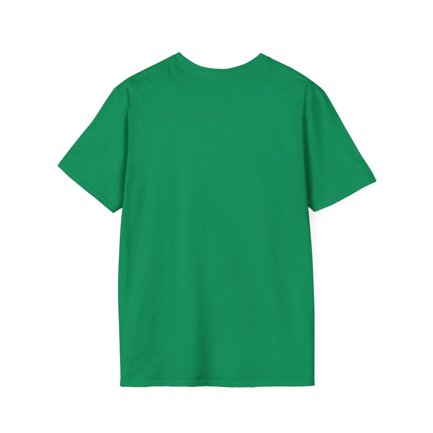 Back view of a solid green short-sleeve T-shirt laid flat.