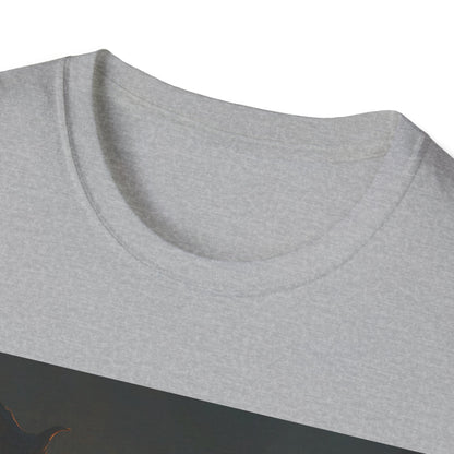 Light gray heather crewneck T-shirt neckline close-up of fabric.