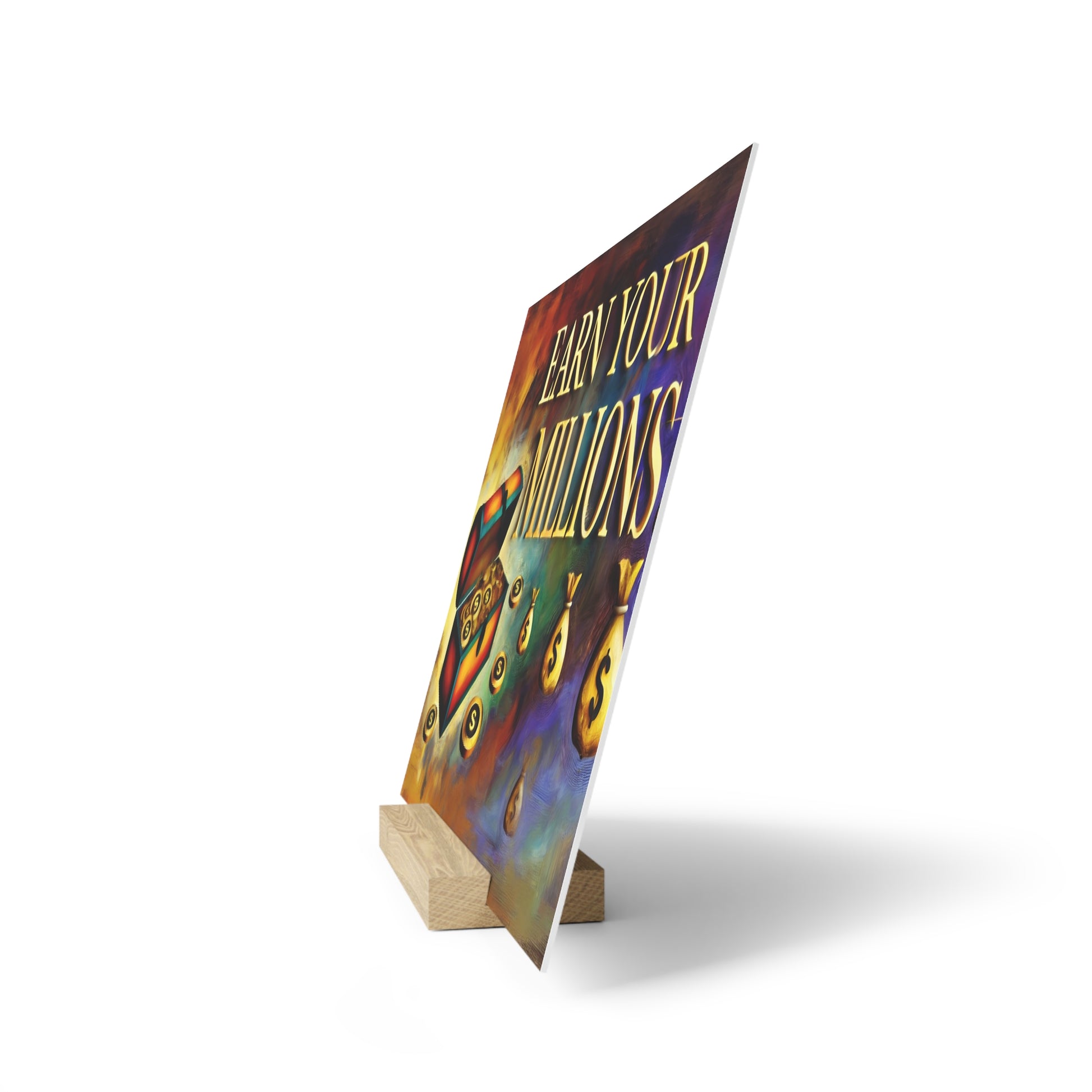 Colorful poster on a light wood easel, angled upright, with the bold text “LEARN YOUR LIMITATIONS.”