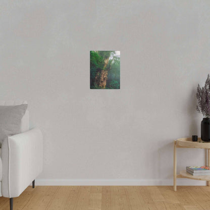 Small vertical canvas showing a green forest scene with a large ancient tree trunk.
