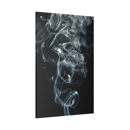 Vertical rectangular canvas print featuring a dark background with swirling white smoke wisps curling upward.