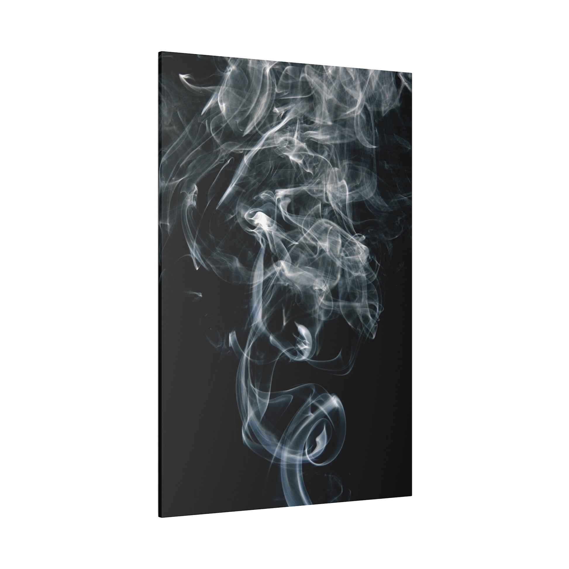 Vertical canvas print of white smoke wisps curling over a dark gray to black background.