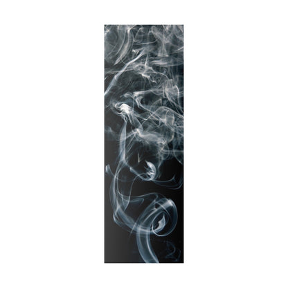 Tall vertical panel displaying wispy white smoke curls on a dark gray background.