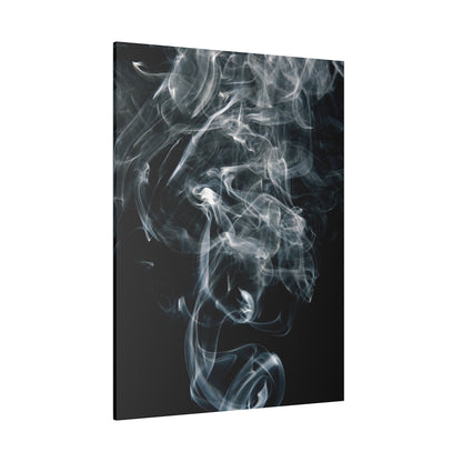 Vertical canvas wall art featuring swirling white smoke wisps against a dark gray to black background.