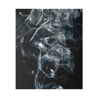 White smoke swirls over a dark textured canvas background.