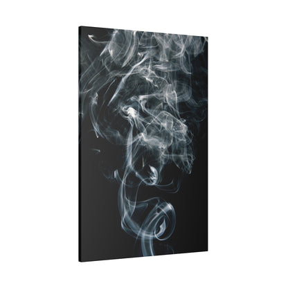 Vertical black canvas print showing wispy white smoke curling against a dark background.