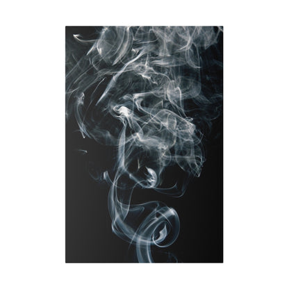 Vertical poster showing swirling white smoke against a solid black background.