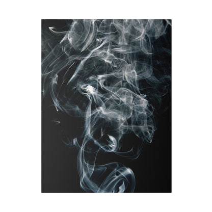 Vertical black poster with swirling white smoke wisps against a dark background.