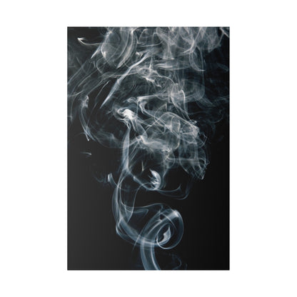 Tall image of white smoke swirling against a dark gray background.
