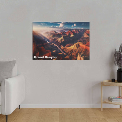 Canvas art print of the Grand Canyon landscape with red rock canyons and a river, text "Grand Canyon" bottom-left.