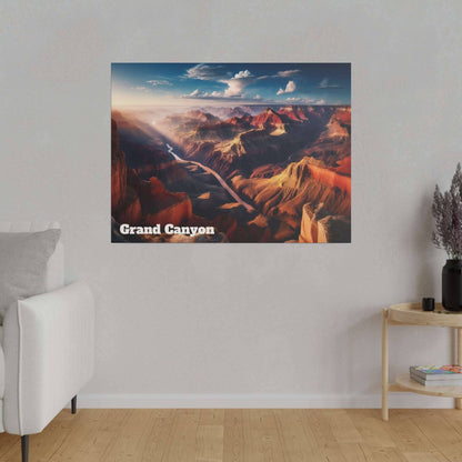 Canvas wall art showing the Grand Canyon with red sandstone cliffs, a river, and a blue sky.