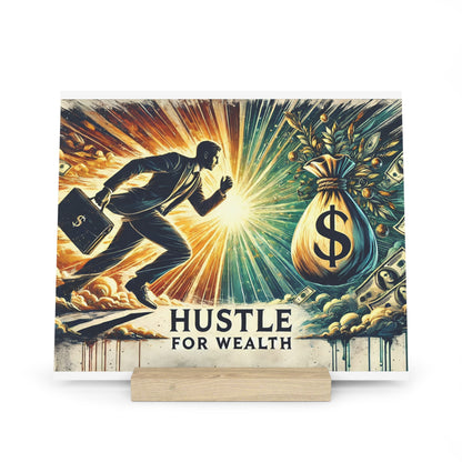 Illustration of a man in a suit running with a briefcase toward a large money bag surrounded by bursting light and cash.