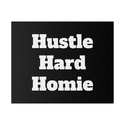 Black textured mat featuring large white text reading “Hustle Hard Homie.”