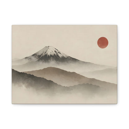 Japandi Mountain Landscape Canvas – Minimalist Zen Wall Art with Red Sun, canvas wall art, gallery image 2 of 60
