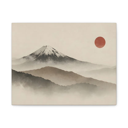 Japandi Mountain Landscape Canvas – Minimalist Zen Wall Art with Red Sun, canvas wall art, gallery image 3 of 60
