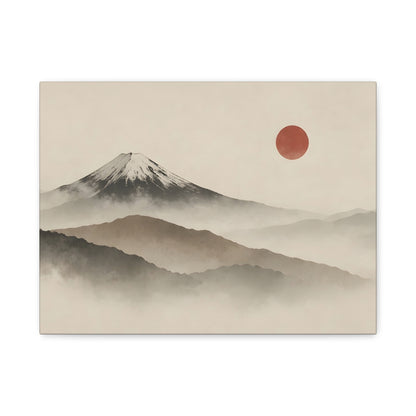 Japandi Mountain Landscape Canvas – Minimalist Zen Wall Art with Red Sun, canvas wall art, gallery image 4 of 60