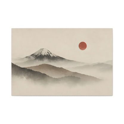 Japandi Mountain Landscape Canvas – Minimalist Zen Wall Art with Red Sun, canvas wall art, gallery image 9 of 60