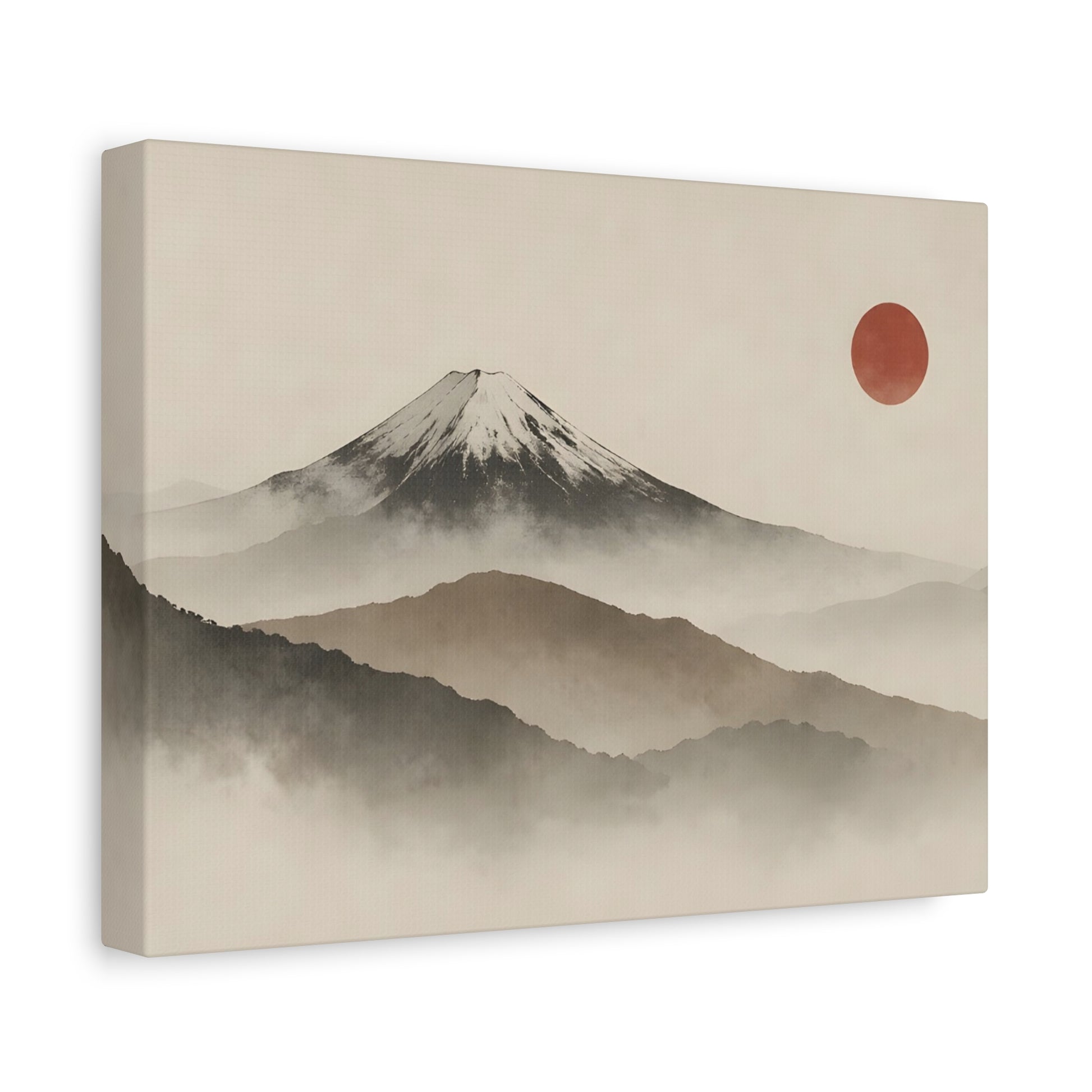 Japandi Mountain Landscape Canvas – Minimalist Zen Wall Art with Red Sun, canvas wall art, gallery image 19 of 60