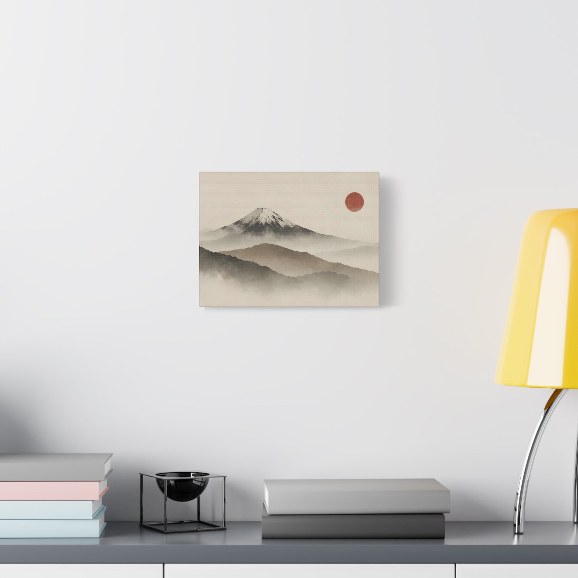 Japandi Mountain Landscape Canvas – Minimalist Zen Wall Art with Red Sun, canvas wall art, gallery image 20 of 60