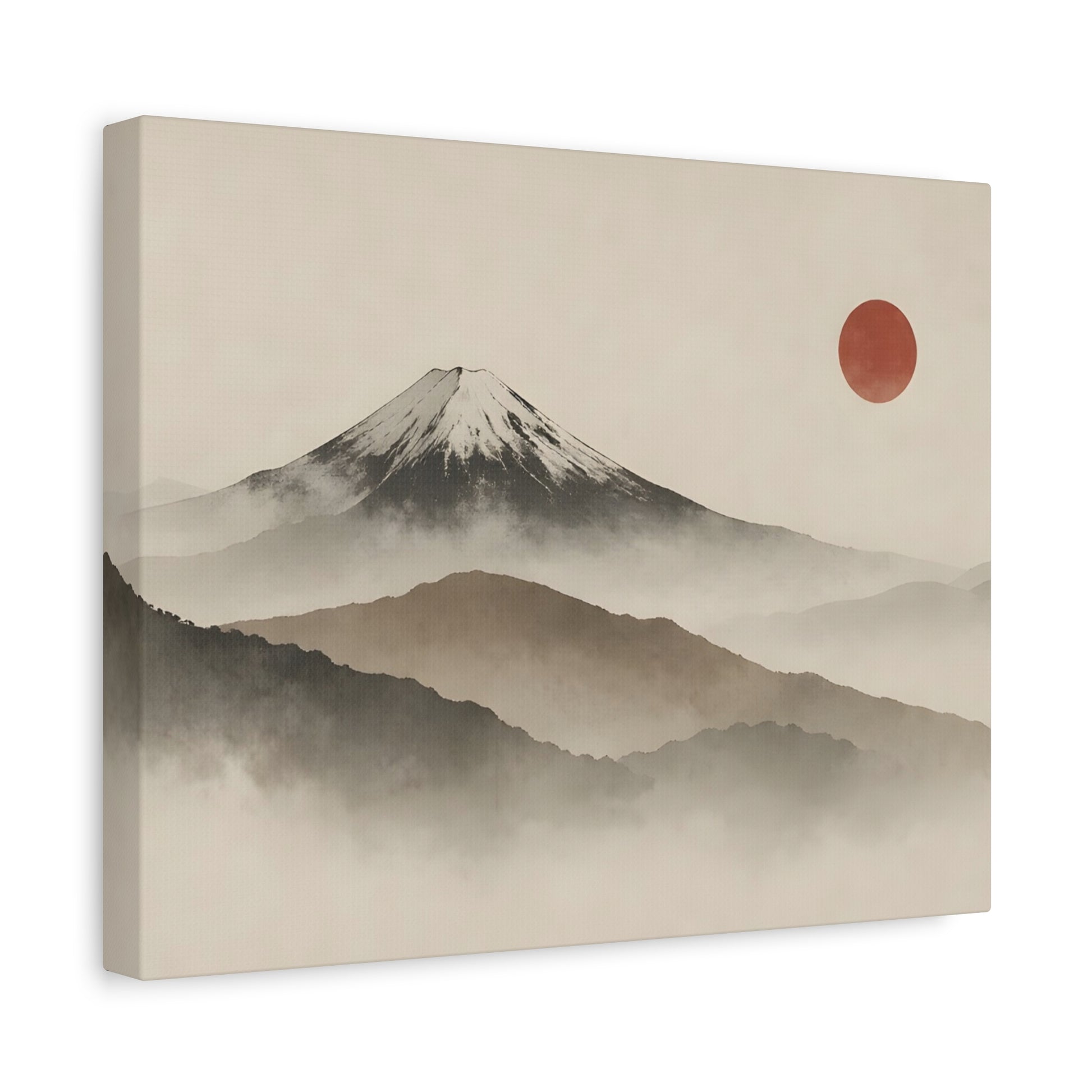 Japandi Mountain Landscape Canvas – Minimalist Zen Wall Art with Red Sun, canvas wall art, gallery image 22 of 60