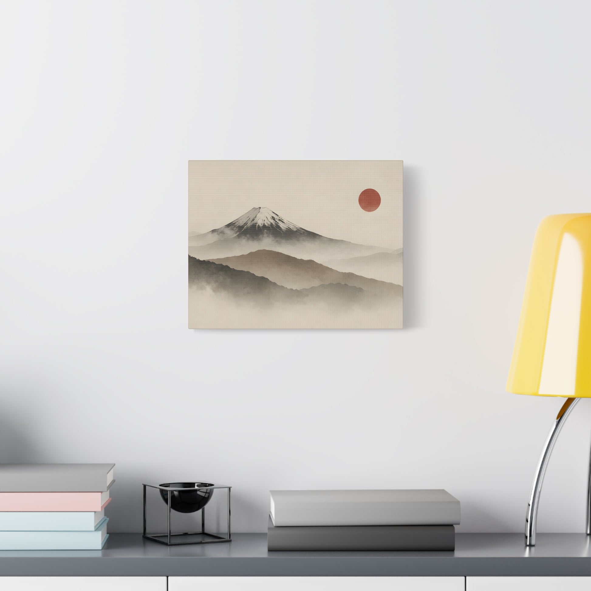 Japandi Mountain Landscape Canvas – Minimalist Zen Wall Art with Red Sun, canvas wall art, gallery image 23 of 60